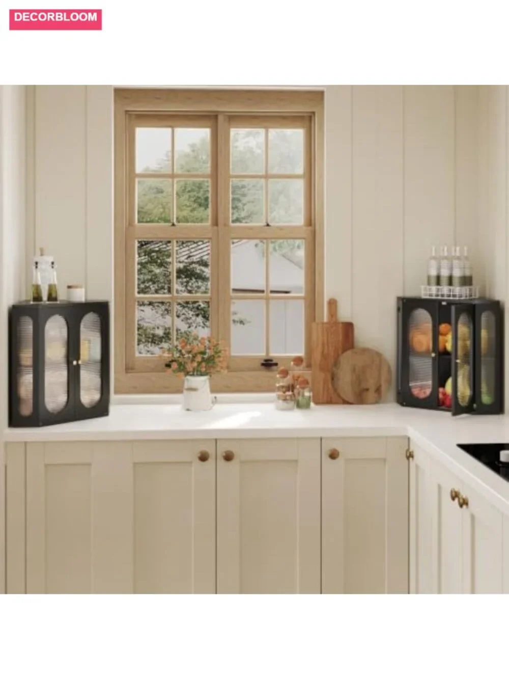 Corner Bread Box Large Double Layer Bamboo with Acrylic Windows